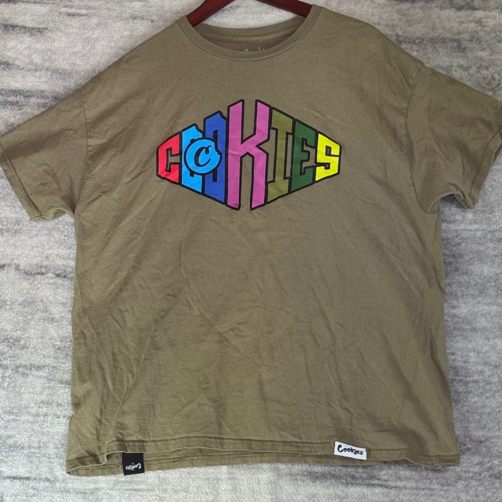 Cookies SF Mens Olive Green Short Sleeve Rainbow Logo Graphic T-Shirt Size L
